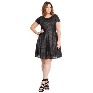 NEW Torrid black sequin‎ cap sleeve back cutout fit and flare holiday dress 12